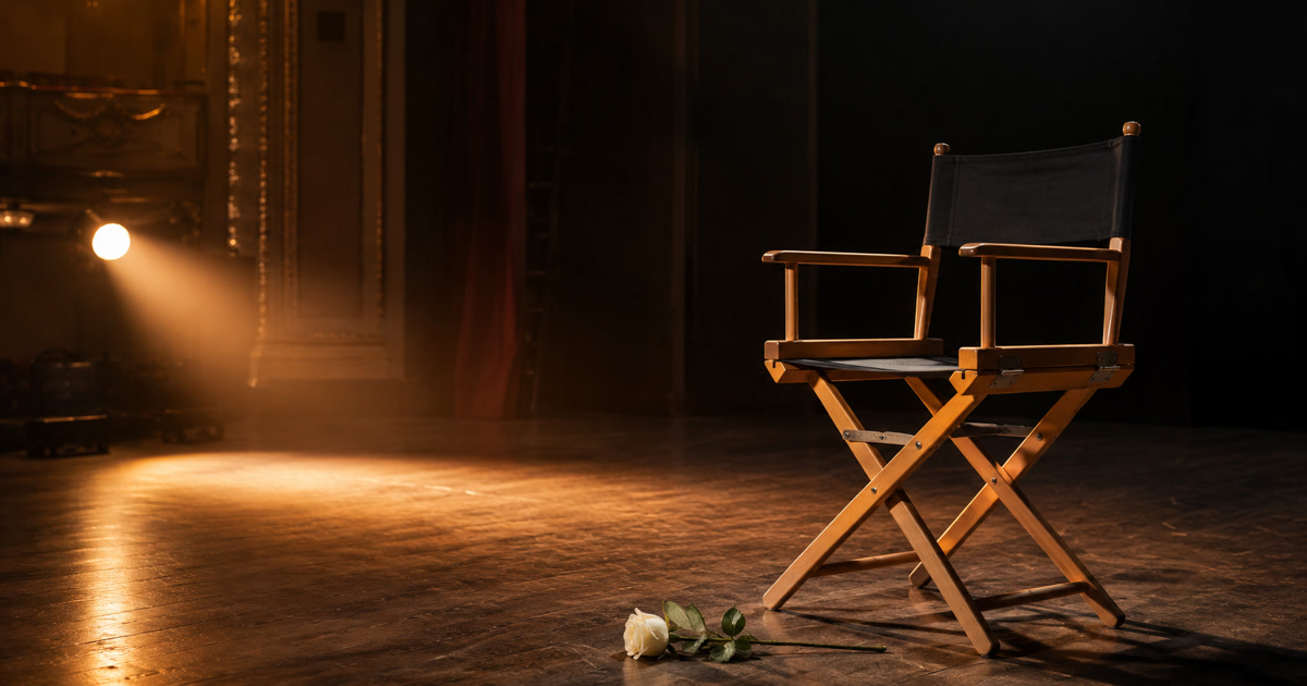 Palco vazio com cadeira e flor em homenagem a ator brasileiro