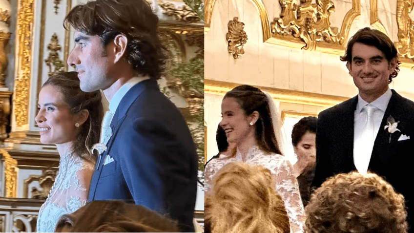 Giulia Be e Conor Kennedy na cerimônia de casamento